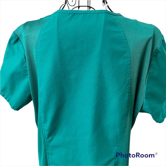 Cherokee Workwear 3 Pocket Rib Knit V Neck Scrub Top Hunter Green - Picture 6 of 12